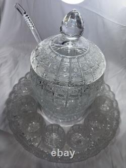 Bohemian Cut Crystal Glass Punch Bowl Set