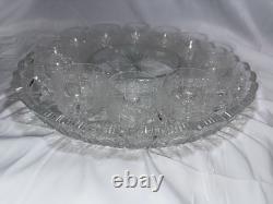Bohemian Cut Crystal Glass Punch Bowl Set