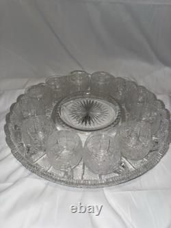 Bohemian Cut Crystal Glass Punch Bowl Set