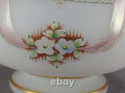 Bohemian Enameled Floral Pink Ribbon & Gold Alabaster Glass Syllabub Punch Bowl