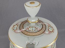 Bohemian Enameled Floral Pink Ribbon & Gold Alabaster Glass Syllabub Punch Bowl