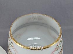 Bohemian Enameled Floral Pink Ribbon & Gold Alabaster Glass Syllabub Punch Bowl