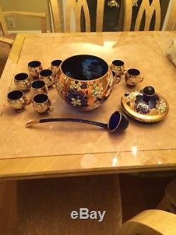Bohemian Glass Punch Bowl With 12 Cups