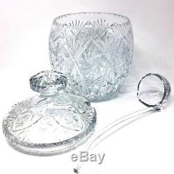 Bohemian Punch Bowl Czech Crystal Glass Lid And Ladle Set Vintage Heavy Pinwheel
