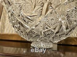 Brilliant Cut Crystal Footed Punch Bowl 13.5 Hobstar Clear Glass