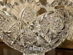 Brilliant Cut Crystal Footed Punch Bowl 13.5 Hobstar Clear Glass