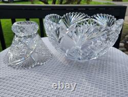 Brilliant Cut Glass Crystal Punch Bowl Serving Bowl With Stand Pedestal No Cups