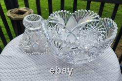Brilliant Cut Glass Crystal Punch Bowl Serving Bowl With Stand Pedestal No Cups