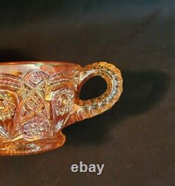 Brilliant Imperial Marigold Punch Bowl & Base w 6 Cups Carnival Glass Set