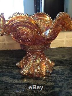 Brilliant Marigold Orange Punch Bowl & Base w 10 Cups & Bowl Carnival Glass Set