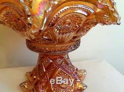 Brilliant Marigold Orange Punch Bowl & Base w 5 Cups Carnival Glass Set
