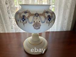 Bristol glass punch set 6qt bowl lid ladle tray 5 goblets Edwardian blue gold