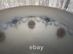 Bristol glass punch set 6qt bowl lid ladle tray 5 goblets Edwardian blue gold