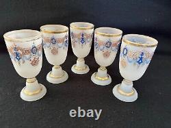 Bristol glass punch set 6qt bowl lid ladle tray 5 goblets Edwardian blue gold