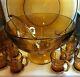 CAMBRIDGE GLASS TALLY HO 15 pc amber PUNCH SET footed PUNCH BOWL 12 TALL MUGS