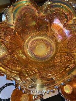 CARNIVAL BEAUTIFUL IMPERIAL MARIGOLD FASHION 7 PIECE PUNCH BOWL SET Indiana Glas