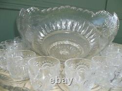 COMPLETE in BOX Vintage L E Smith Punch Bowl Pinwheel & Star Slewed Horseshoe