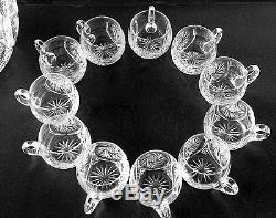 Cut Glass Crystal Covered Punch Bowl Cut Crystal Ladle & 11 Cups Ring Tone &