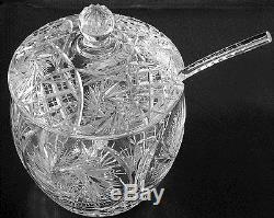 Cut Glass Crystal Covered Punch Bowl Cut Crystal Ladle & 11 Cups Ring Tone