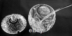 CUT GLASS CRYSTAL COVERED PUNCH BOWL CUT CRYSTAL LADLE & 11 CUPS RING TONE