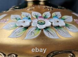 CZECH BOHEMIAN MADESK GOLD ENAMELED Emerald Green CRYSTAL GLASS Punch Bowl 12