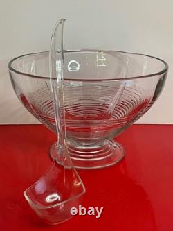 Cambridge Clear Glass TALLY HO Punch Bowl Set Horizontal Rings Bands 14-pc
