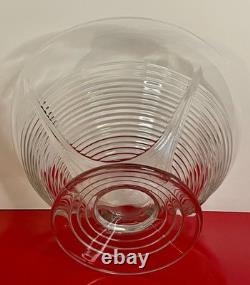 Cambridge Clear Glass TALLY HO Punch Bowl Set Horizontal Rings Bands 14-pc
