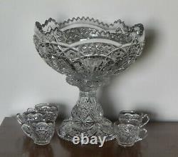 Cambridge EAPG Near Cut Glass 2660 Wheat Sheaf Punch Bowl Set Pressed Pattern