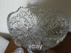 Cambridge EAPG Near Cut Glass 2660 Wheat Sheaf Punch Bowl Set Pressed Pattern