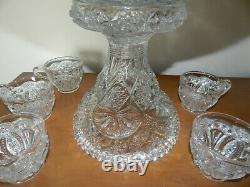 Cambridge EAPG Near Cut Glass 2660 Wheat Sheaf Punch Bowl Set Pressed Pattern