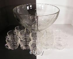 Cambridge Glass TALLY HO Punch Bowl Set Horizontal Rings Bands 13-pc 7-quarts