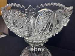 Cambridge Marjorie 2 Piece Crystal Punch Bowl. 12.5 x 14.4. Near Cut