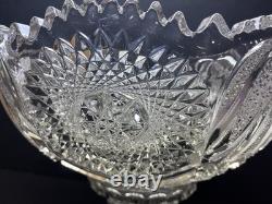 Cambridge Marjorie 2 Piece Crystal Punch Bowl. 12.5 x 14.4. Near Cut