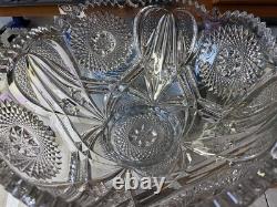 Cambridge Marjorie 2 Piece Crystal Punch Bowl. 12.5 x 14.4. Near Cut