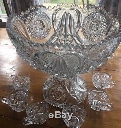 Cambridge Marjorie Punch Bowl with Base and 6 Punch Cups. Vintage 1940's