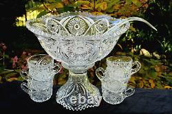 Cambridge Pattern 2351 Star Diamond 11 Punch Bowl 5 Stand Ladle 6 Cups