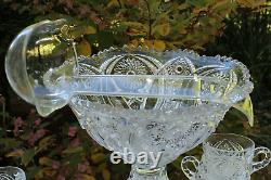 Cambridge Pattern 2351 Star Diamond 11 Punch Bowl 5 Stand Ladle 6 Cups