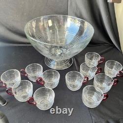 Cambridge TALLEY HO Punch bowl & 11 cups Carmen/ Ruby Handles