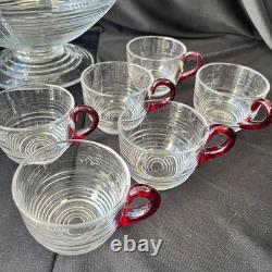 Cambridge TALLEY HO Punch bowl & 11 cups Carmen/ Ruby Handles