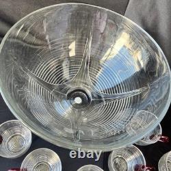 Cambridge TALLEY HO Punch bowl & 11 cups Carmen/ Ruby Handles