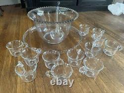 Candlewick Clear Piece Punch Bowl Set by Imperial Glass Ohio 12 CUPS
