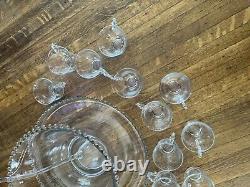 Candlewick Clear Piece Punch Bowl Set by Imperial Glass Ohio 12 CUPS