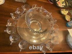 Candlewick Clear by Imperial Glass Ohio 20 Pc Vintage Glass Punch Bowl Set