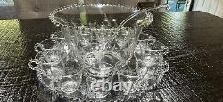 Candlewick Floral Cut by Imperial Glass 14pc Vintage Glass Punch Bowl Set