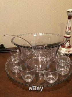 Candlewick Punch Bowl Set with Glass Ladle, 12 cups, Underplate MINT