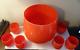 Carlo Moretti Murano Cased Glass Tango Style Red Orange Cased Punch Bowl Set