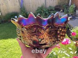 Carnival Glass 8pc Northwood Grape & Cable Amethyst / Purple Punch Bowl