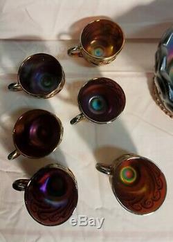 Carnival Glass Dugan Purple S Repeat Punch Bowl Base And 12 Cup Amethyst