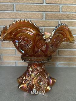 Carnival Glass Imperial Marigold Hobstar Punch Bowl With Stand Fruit Bowl