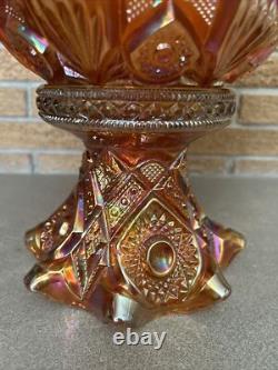 Carnival Glass Imperial Marigold Hobstar Punch Bowl With Stand Fruit Bowl